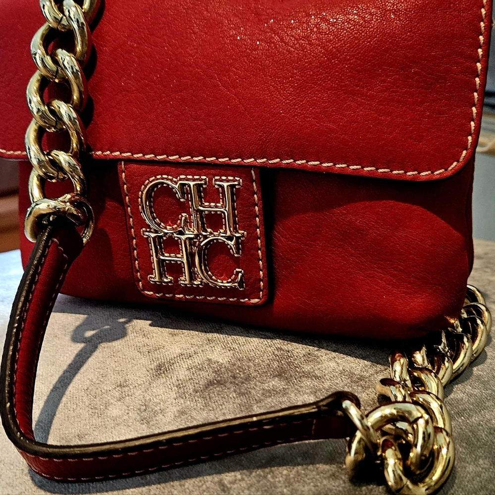 Red Leather Crossbody Bag with Chain Strap